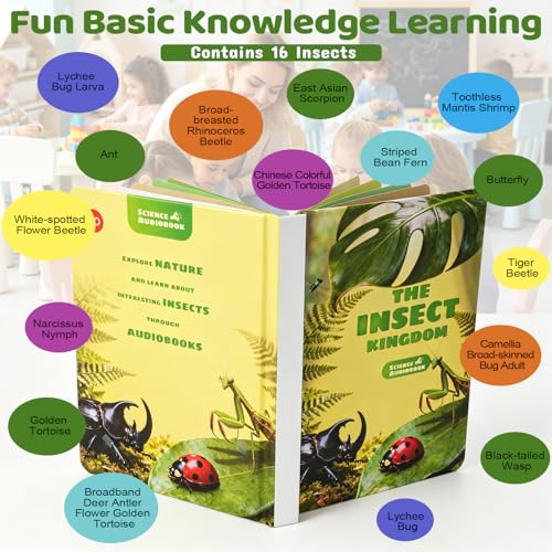 16 Pcs Real Insect in Resin Specimens Set with Magnifying Glass and Audiobooks, Various Butterflies, Bugs and Beetles Collection for Science Education, Classroom, Biology, Preschool, Home Display