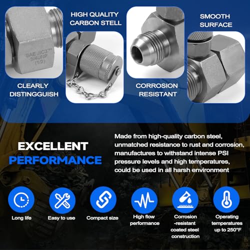 7Pcs JIC37 Hydraulic Swivel Run Tees Connector Tester Coupling Set, Hydraulic Pressure Test Fittings for Excavator Construction Machinery Hydraulic System