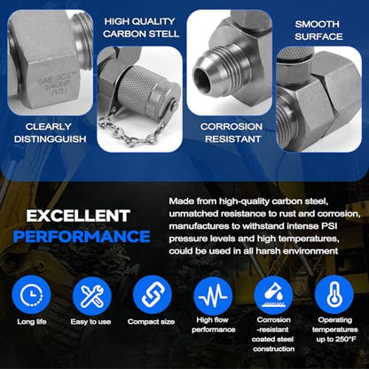 7Pcs JIC37 Hydraulic Swivel Run Tees Connector Tester Coupling Set, Hydraulic Pressure Test Fittings for Excavator Construction Machinery Hydraulic System