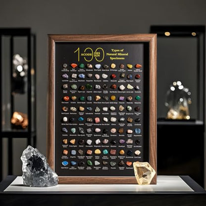 ACODE Natural Mineral Specimen Shadow Box, Geology Collection Display Case, Home Decor Wall Art Tabletop Display with Real Rocks Crystals, Gift for Birthday Christmas Housewarming Children's Day