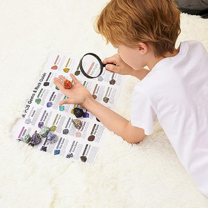 Rock Collection for Kids - 30Pcs Rocks, Gemstones & Crystals Kit