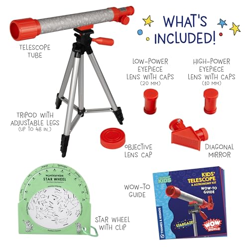 Wow in the World Kids’ Telescope & Astronomy Kit, 25x & 50x Magnification, Adjustable 48” Tripod, Includes Star Wheel & Companion Audio Content, Intro to Astronomy for Ages 6+ by Thames & Kosmos