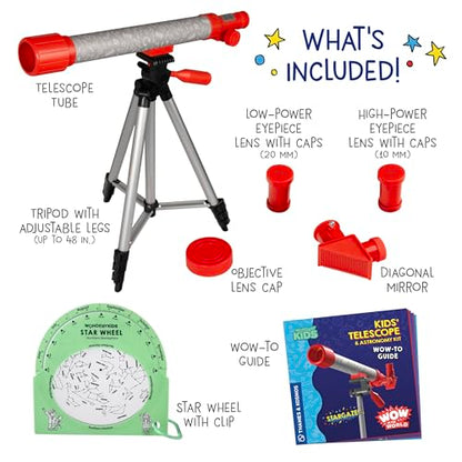 Wow in the World Kids’ Telescope & Astronomy Kit, 25x & 50x Magnification, Adjustable 48” Tripod, Includes Star Wheel & Companion Audio Content, Intro to Astronomy for Ages 6+ by Thames & Kosmos