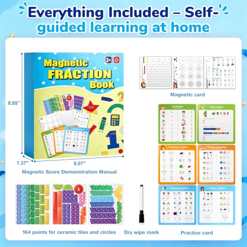 homicozy Magnetic Fraction Playbook for Kids 6-12, Visual Fraction Tiles - color: Blue