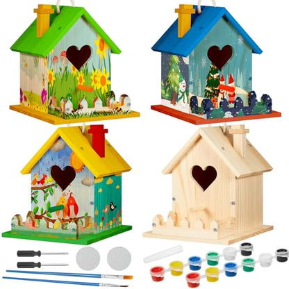 Juexica 4 Pack DIY Wooden Birdhouse Kits Build Paint, Art Craft Set,Heart