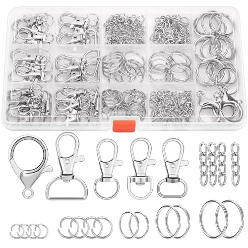 PAXCOO 300PCS Keychain Making Kit, Keychain Craft Supplies Including Key Chain Clips, Lanyard Snap Hooks, Key Rings and Jump Rings for Key Chain Making, Purse Making, Lanyard Making - color: Silver