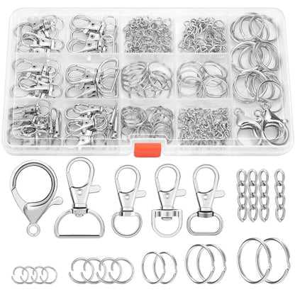 PAXCOO 300PCS Keychain Making Kit, Keychain Craft Supplies Including Key Chain Clips, Lanyard Snap Hooks, Key Rings and Jump Rings for Key Chain Making, Purse Making, Lanyard Making - color: Silver