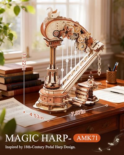 ROKR Magic Harp 3D Wooden Puzzle, Self-Playing Mechanical Music Box, 350pcs