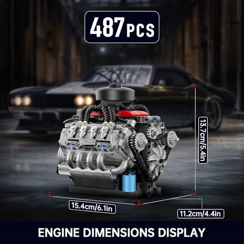 Mould King Mini V8 Engine Kits That Runs, Build Your Own Visible Car Motor, Physical Science Experiment Models for Teens, Best STEM Toy Gifts for 14+ and Adult 10171 (487 Pcs) - style: V8 Engine