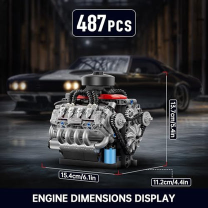 Mould King Mini V8 Engine Kits That Runs, Build Your Own Visible Car Motor, Physical Science Experiment Models for Teens, Best STEM Toy Gifts for 14+ and Adult 10171 (487 Pcs) - style: V8 Engine