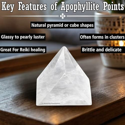 Amazing Gemstone Apophyllite Crystals and Healing Stones Mineral Specimen Set of 2- Premium Semi Precious Gem Stones - Healing Crystals Geodes Clusters for Meditation, Chakra Balance (L) - color: Apophyllite Points, size: Large