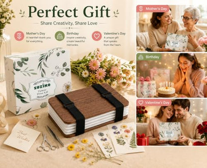 Suziko Professional Wooden Flower Press Kit 6 Layers 6.3 x 8.3 inch, Brown Strap Design for Adults Kids - color: brown
