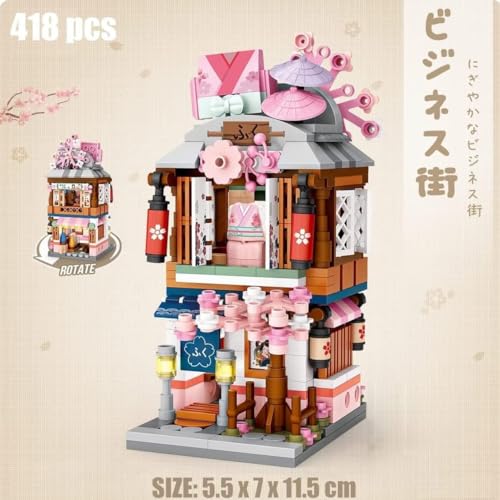 Japanese Street View Kimono Shop Building Kits, 418 PCS Modular House Building Set Mini DIY Building Model Set, Architecture Modular Construction Set Gift for Adults and Teens