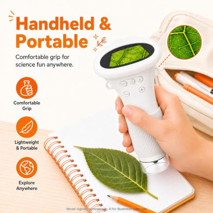 1000X Microscope for Kids, 2'' Screen Kids Wonder Quest Microscope Camera, Digital Handheld Microscope, Educational Kids Magnifying Glass, Christmas Birthday Gifts for Age 3 4 5 6 7 8 9 10- White - color: White