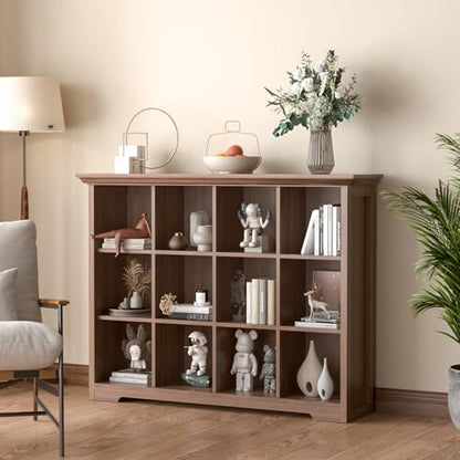 OSCHF 12-Cube Open Bookcase with Base, 3-Tier Wooden Bookshelf, Walnut - color: Walnut, size: 12-Cube