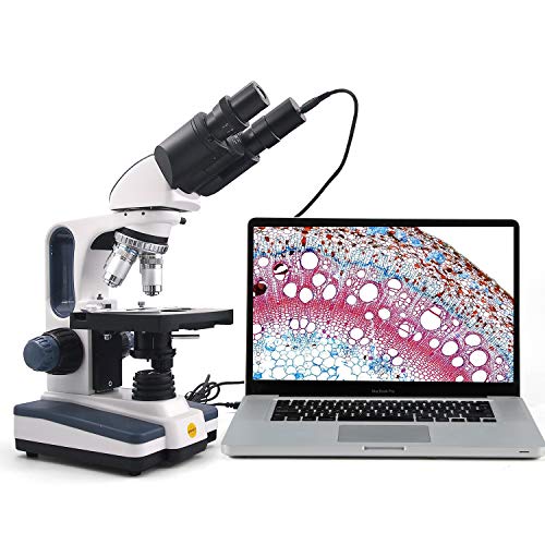 Swift Binocular Compound Microscope SW350B, 40X-2500X Magnification,Siedentopf Head,Research-Grade,Two-Layer Mechanical Stage,1.3mp Camera and Software Windows and Mac Compatible - style: SW350B+1.3MP Camera