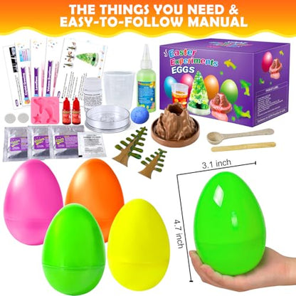 4 Jumbo Easter Basket Stuffer Surprise Eggs, Science Experiments for Kids, Easter Toys Gift Idea for Boys and Girls Educational Party Favor STEM Activities Volcano Crystal Tree