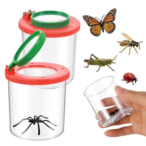 Insect Bug Viewer for Kids, 2 Pcs Portable Plastic Bug Catcher for Kids, Magnifying Insect Catcher Jar, Science Nature Exploration Tool for Kid, Teachers, Enthusiasts(Red)