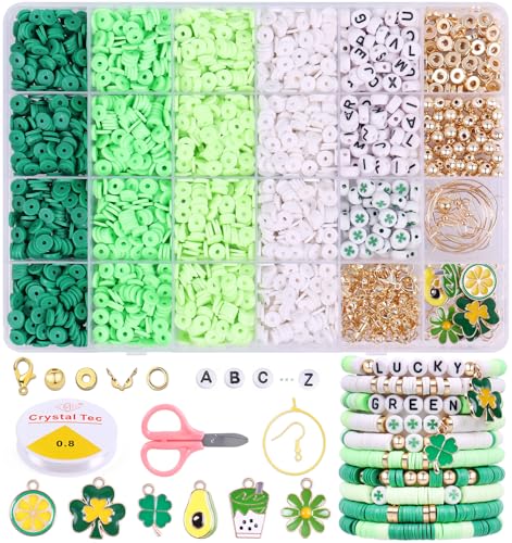 Wuollgess 3500 PCS Clay Beads Bracelet Making Kit, Green Beads for Crafts - color: Green