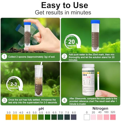 2-in-1 pH & Nitrogen Soil Test Kit, Home Soil Testing Kit Separately Sealed in Foils, Soil pH Nitrogen Test Strips for Garden Lawn Grass Flower Vegetable Nutrient, Quick & Easy-to-Use