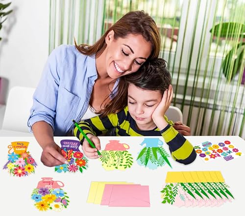 36 Set Mothers Day DIY Craft for Kids - Flower Card Making Kit with Greeting Cards Stickers Envelopes Set Gifts for Classroom School Activities - style: mother's day-36 set
