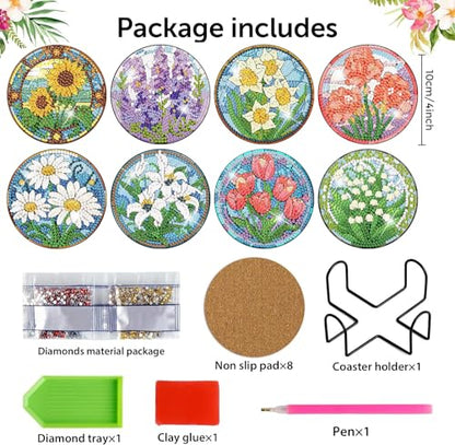 Diamond Art Coasters Kit, 8 Pieces Sunflowers Diamond Painting Coasters Kit - color: Bdwy042