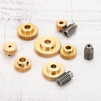 uxcell Worm Gear Set 60T 0.8 Module 1:60 Reduction Rate, Right Rotation Drive Gear Box Wheel Reduce Transmission Part (Brass Gear-4mm Bore, 1045 Steel Rod 5mm Bore) - size: Gear-4mm, Rod-5mm Bore, style: 0.8M-60T