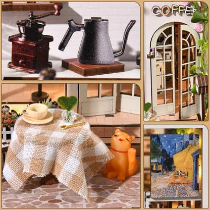 TOYQI Book Nook Kit, DIY Miniature Dollhouse Kit for Adults and Teens - color: Coffee Garden