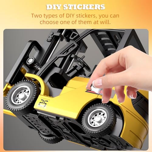 Rc Mini Forklift Toy, 1:64 Alloy Remote Control Forklift 3 Speed & Auto Demo, 10CH Forklift 3 in 1(Fork, Hook, Trailer) with Rubber Tires & Sound Off, Gift for Adults Kids