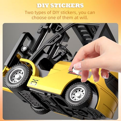 Rc Mini Forklift Toy, 1:64 Alloy Remote Control Forklift 3 Speed & Auto Demo, 10CH Forklift 3 in 1(Fork, Hook, Trailer) with Rubber Tires & Sound Off, Gift for Adults Kids