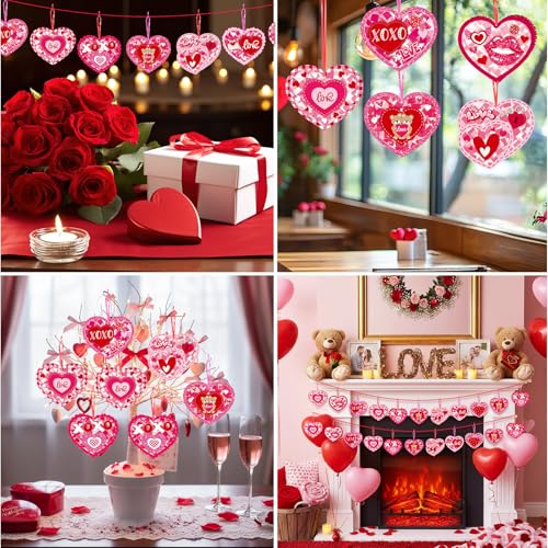DoubleFill 48 Pcs Valentine's Day Heart Suncatchers Craft Kits DIY Heart Stained Glass Effect Tissue Paper Kits Bulk for Valentine Window Decor Ornament Party Art Favors - style: Valentines Heart