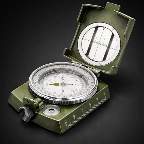 Military Lensatic Compass, Hiking Compass for Survival – Water-Resistant Outdoor Hiking Survival Direction Finder (Metal)