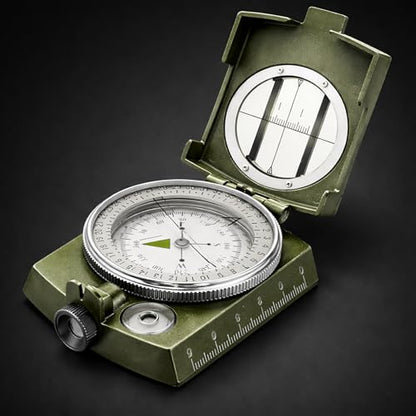 Military Lensatic Compass, Hiking Compass for Survival – Water-Resistant Outdoor Hiking Survival Direction Finder (Metal)