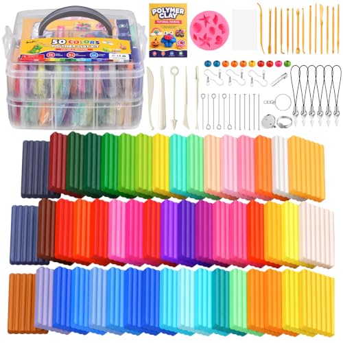 Polymer Clay Kit 50 Colors, Oven Bake Clay for Kids & Artists