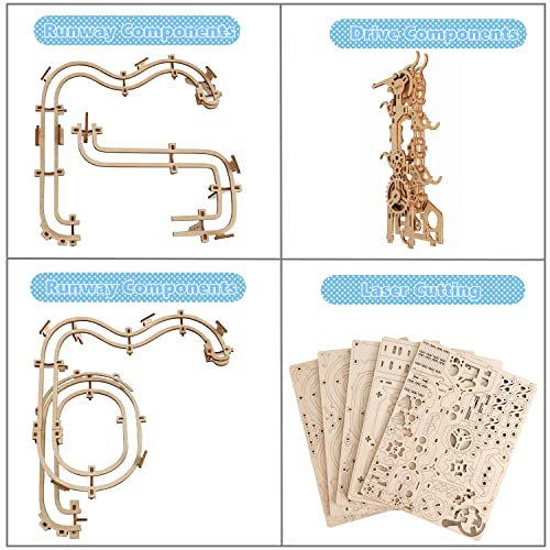 3D Wooden Marble Run Puzzle, Wood Crafts Mechanical Marble Run DIY Assembly Building Model Kits, Wooden Crafts Brain Teaser Puzzles, Christmas Birthday Gifts for Adults & Teens - color: Marble Run