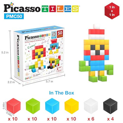 PicassoTiles Kids Pixel 1” Magnetic Puzzle Cube Mix & Match with Free Ideabook Sensory Toys STEAM Learning Building Block Magnets Construction Toy Set Stacking Magnet Creative Kit - style: 50pc