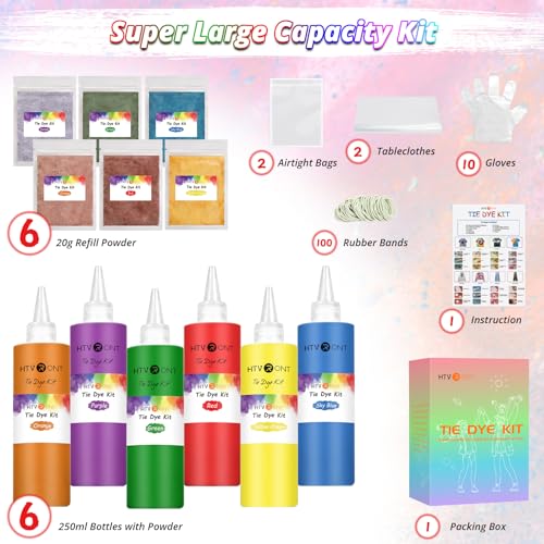 HTVRONT Tie Dye Kit for Large Groups, 16.9 oz Easy Squeeze Bottles - color: 6 Colors with 250ml Bottles