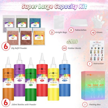 HTVRONT Tie Dye Kit for Large Groups, 16.9 oz Easy Squeeze Bottles - color: 6 Colors with 250ml Bottles