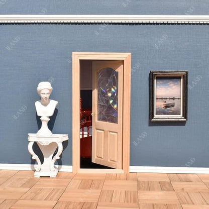 iLAND Dollhouse Door on 1 12 Scale, Unfinished Paintable Wooden Door w/ 3D Windowpane Reflecting Rainbow Light & Golden Metal Handles, Miniature Building Supplies Dollhouse Furniture & Decor - style: Classic Door w/ 3D Acrylic Windowpane