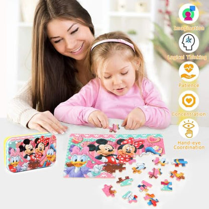 Puzzles for Kids Ages 4-6, 60 Piece Puzzles for Kids Ages 3-5 in Metal Box - color: Pink