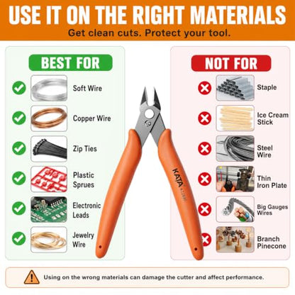 KATA Micro Wire Cutters, 5-Inch Precision Flush Cutter Tool for Electronics - color: 2 Pack 5" Flush Cutter Orange