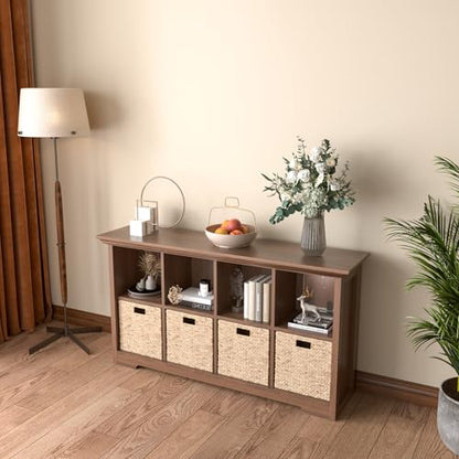 OSCHF 8-Cube Open Bookcase with Base, 2-Tier Low Cabinet, Walnut - color: Walnut, size: 8-Cube