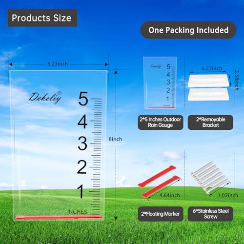 2Pack Waterfall Rain Gauge Outdoor with Clear Scale,Accurate 5-Inch Rain Gauges with Large Numerals &Easy-Read Red Float,Weather Resistant Outdoor Rain Gauge for Yard,Garden,Lawn,Deck,Fence - size: 2Pack