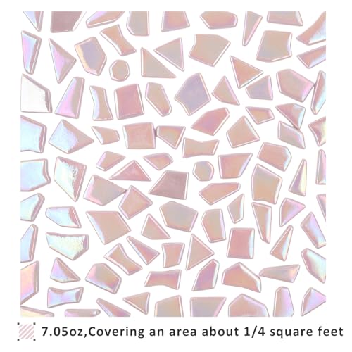 Youway Style 200g Iridescent Pink Glass Mosaic Tiles for Crafs Bulk - color: Pink, size: 200g
