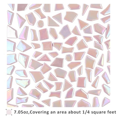 Youway Style 200g Iridescent Pink Glass Mosaic Tiles for Crafs Bulk - color: Pink, size: 200g