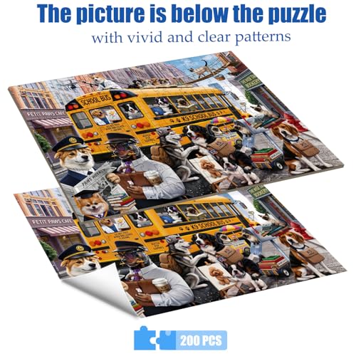 Puzzles for Kids Ages 6-8 8-10 200 Piece Puzzles Colorful Bus Dog Puzzle - color: Puppy