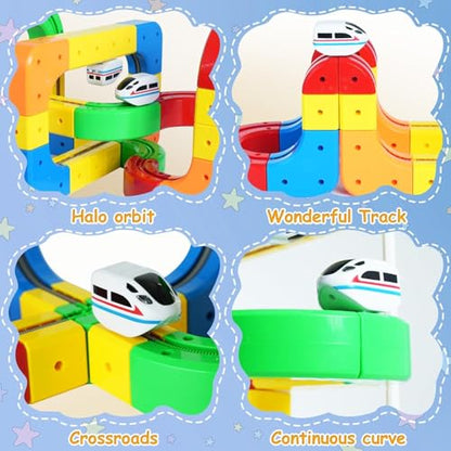 Electric Train Set for Kids Ages 4-8, 3D Infinity Track Building Toys, Cube Track with 360°Anti Gravity Race Track, STEM Learning Gift(80 pcs+2car).