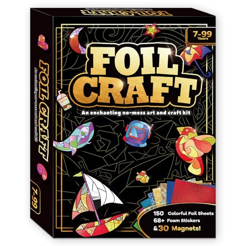 FLUXOJOY Foil Art Craft Kits for Kids, Mess -Free Fun Activity Set for Child, DIY Printing Craft Kit, Birthday Party Gifts for Ages 4 5 6 7 8 9 10 11 12 and Up, Art Travel Toys for Boys Girls