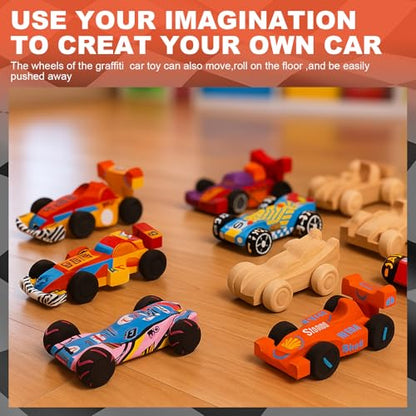 Lenwen 60 Pcs Wooden DIY Car Toys for Party Unfinished Wooden Cars, Wood Truck Wood Graffiti Toy Truck and Crafts DIY for Students Girls Boys Activities Craft Projects Woodworking