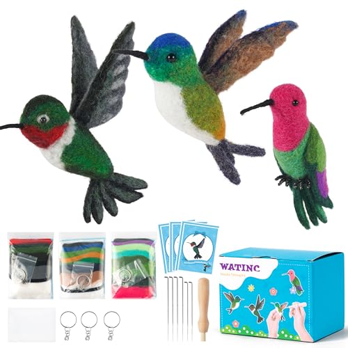 WATINC Needle Felting Kit - 3 Set Unique Different Cute Doll Wool Felt Needle Tools Foam Pad Instruction, DIY Home Decoration Craft Party Supplies for Art Work Starter Beginners (Hummingbird) - style: Hummingbird